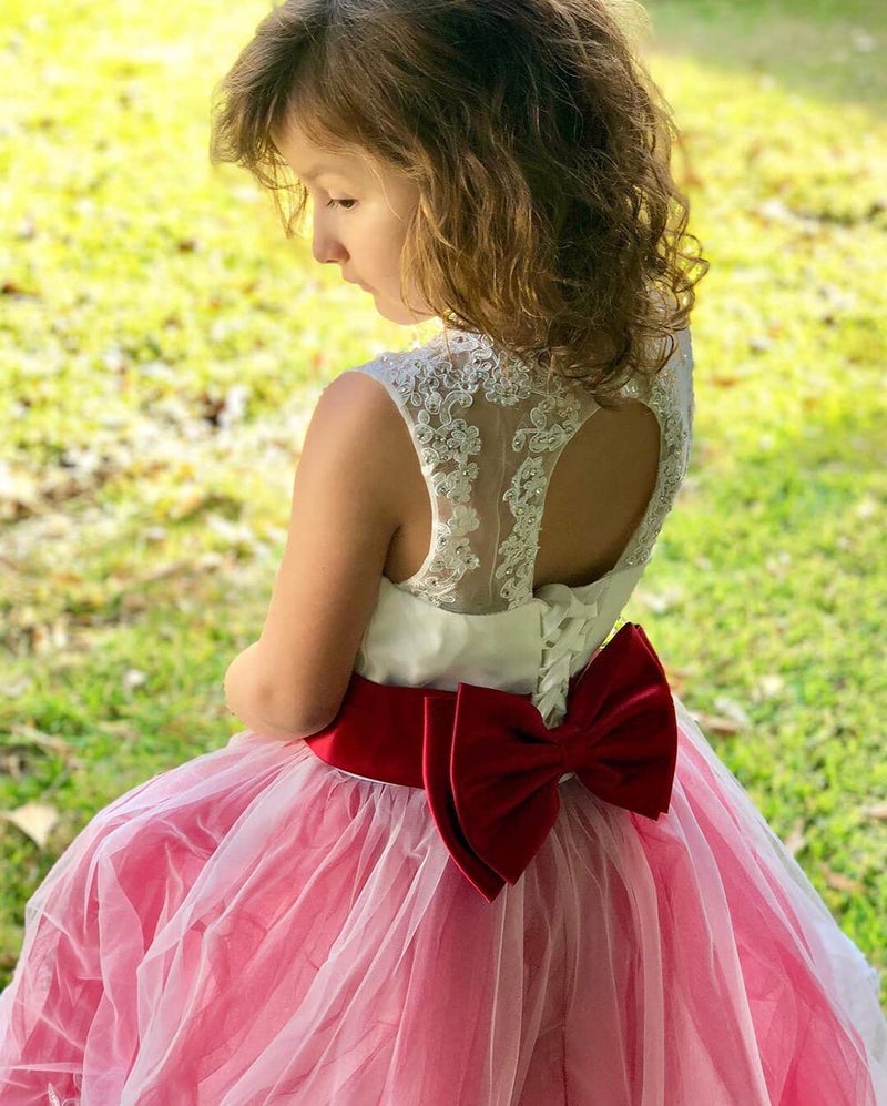 WDE Princess Burgundy Long Girls Pageant Dresses Kids Prom Puffy Tulle Ball Gown US 12 - Image 3